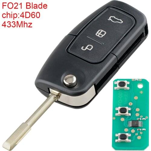 433 Mhz 3 Buttons Remote Car key 4D60Chip With FO21 Blade Keyless Entry Transmitter Auto Key for Ford Monde FIESTA S MAZ GALAXY