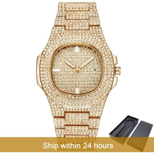 Dropshipping ICE-Out Bling Diamond Luxury Watch Men Gold Hip Hop iced out watch Men Gold Quartz Watches Stainless Steel relogio