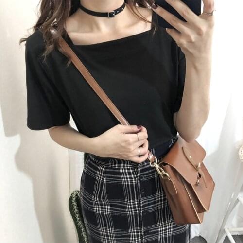 Casual Square Neck Short Sleeve Solid Color T-shirt 2019 Summer Women Going Out Minimalist Short Sleeve Tee Top NS4271