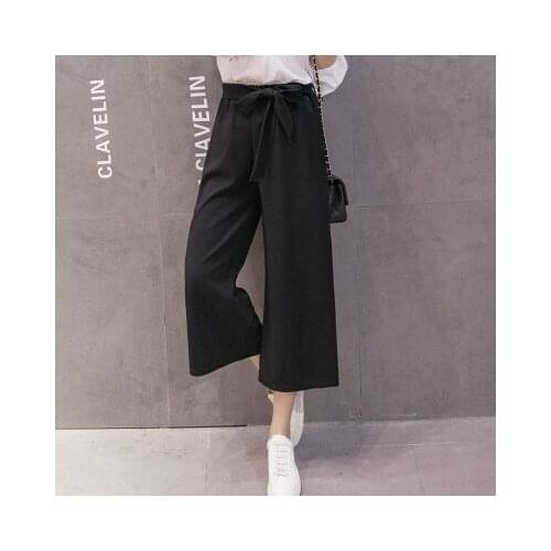 Customize Casual chiffon Wide leg pants Black white red blue yellow green purple Elastic Loose chic Palazzo Lounge pant