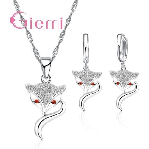 New Fashion Fox Clear Crystal Jewelry Set 925 Sterling Silver Earrings Necklace Sets for Women Wedding Gift Set