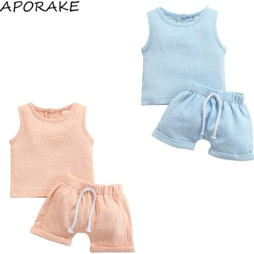2021 0-18M Newborn Baby Girl Boy Clothes Set White Dot Print Sleeveless Vest+Shorts Sweet Summer Kids Cotton Linen 2pcs Outfits
