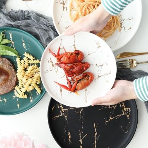 Northern European creative household ceramic dish tableware Western plate steak plate marble tray round breakfast