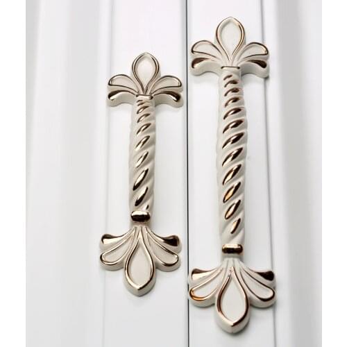 Kitchen Furniture Cabinet Drawer Door Pull Handles Cupboard Drawer Bedroom Knob Flower Gold White 64mm/96mm Zinc Alloy Vintage