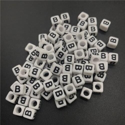 100pcs 6mm Letter B Square Alphabet Beads Acrylic Beads For Jewelry Making DIY Bracelet Necklace Accessories