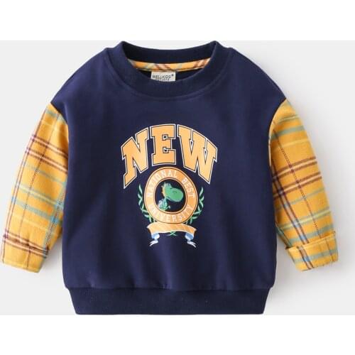 Cute Spliced Sleeve Boys Sweatshirts Cotton Spring Kids Tops Fall Fashion Toddler Tees Jacket Childrens Clothes