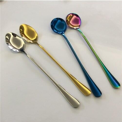 Multi Purpose Stainless Steel Ice Spoon Stirred Spoon Titanium Rose Gold Black Gold Colorful Coffee Dessert Spoon Kitchen Tools