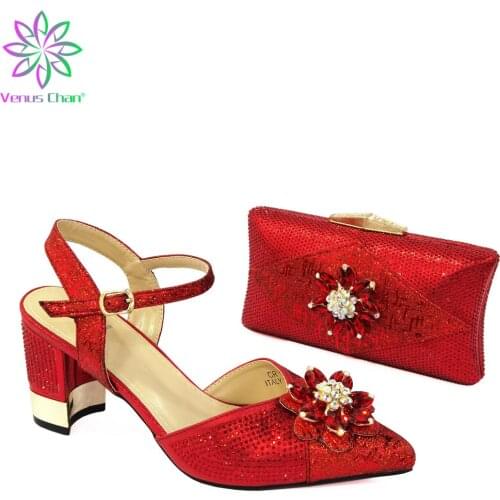 Fashionable New Coming Ins Hot Selling Italian Ladies Shoes and Bag to Match in Red Color Comfortable Heels Sandals