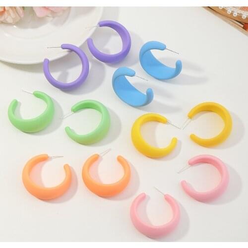 Trendy Geometric Plastic Earrings Womens Candy Color Resin Sweet Color C Shape Cute Earrings Jewelry for Girls