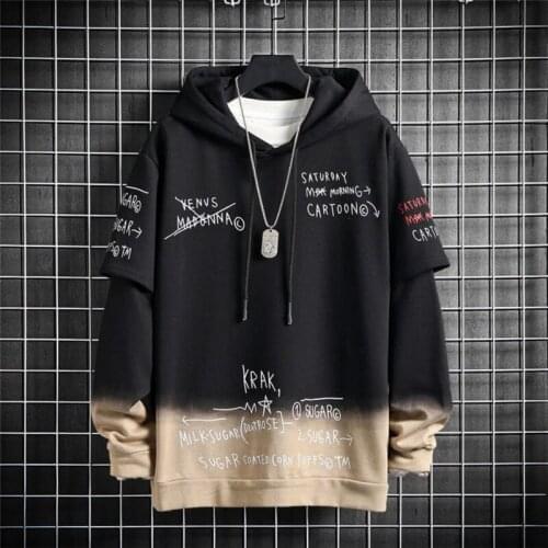 Men Hip Hop Patchwork Tops Streetwear Autumn Harajuku Pullover Sweatshirts Korean Black Hoody Fashion Oversized Funny Hoodie