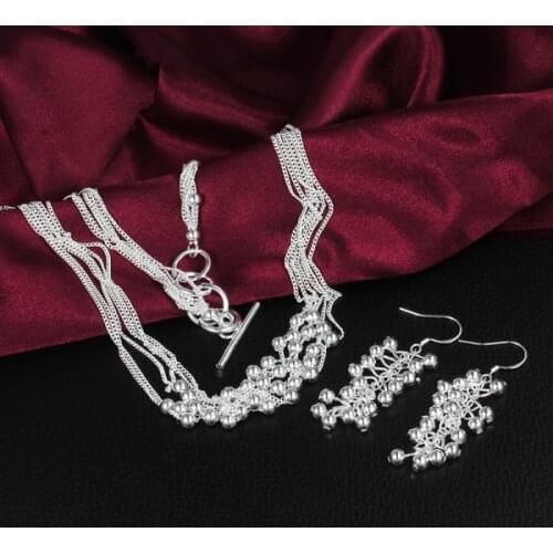 Wholesale 925 sterling Silver Fine Multi-line tassel beads necklace earrings for woman Fashion Party wedding gifts Jewelry sets