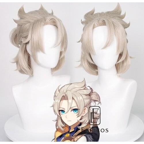 Albedo Cosplay Wig Genshin Impact 35cm Short Linen Hair Anime Cosplay Halloween Heat Resistant Synthetic Wigs