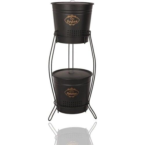 CANDLESTICK HOME Potato Onion Bucket Metal Standing 2 Layer Black