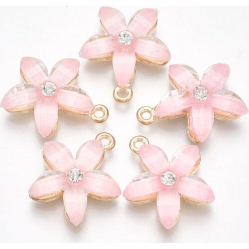 10pcs Flower Alloy Pendant Charm with Resin and Rhinestone for Jewelry Making DIY Bracelet Necklace Accessories Finding 21.5x18