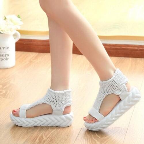 New Fashion Casual Summer Shoes Women Comfortable Wool Ladies Platform Sandals Knit High Heels Grey Rose Red Sandales
