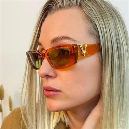 Transparent Orange Irregular Rectangle Women‘s Sunglasses Narrow Shaped Square Shades Italy Brands Eyewear Vintage Eye Glasses