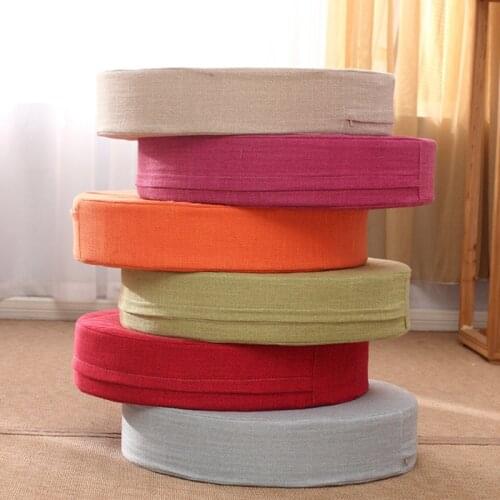 Thick Round Cushion Japanese Futon Tatami Seat Cushion Yoga Bay Window Floor Mat Solid Color Cotton Linen Heightened Stool Pads