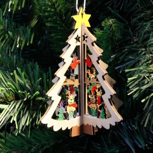 2020 Navidad 1PC New Christmas Tree Ornaments Hanging Xmas Tree Home Party Decor 3D Pendants Wooden Pendant Decoration Color