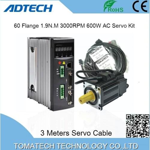 High quality 1.9NM 3000rpm 60mm flange 600 watt Servo driver and servo motor