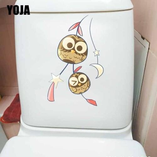 YOJA 14.4X22.5CM Intereting Toilet Seat Decal Wall Sticker Living Room Decor Cartoon Owl Windbell T5-0644