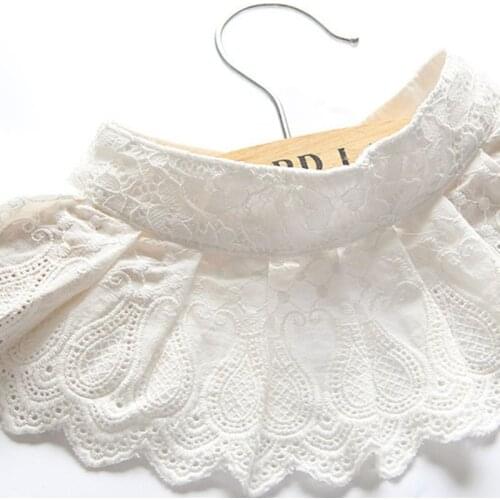 1Pc Women Decorative Embroidery Floral Lace Pleated Spread Blouse Fake False Collar Solid Color Hollow Out Scalloped Trim Chocke