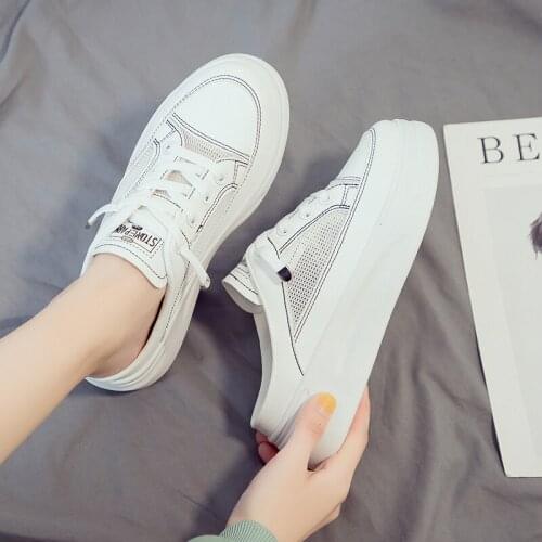 2021 Spring and Summer Half Slippers Female Hollow Out All-match Flat-bottomed Outer Penetration Air Bag Head Mesh Sandals