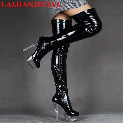 New Newest High Heel Pumps Over-the-Knee Peep Toe Long Women Sexy Boots Special Pole Dancing 15cm Dance Shoes