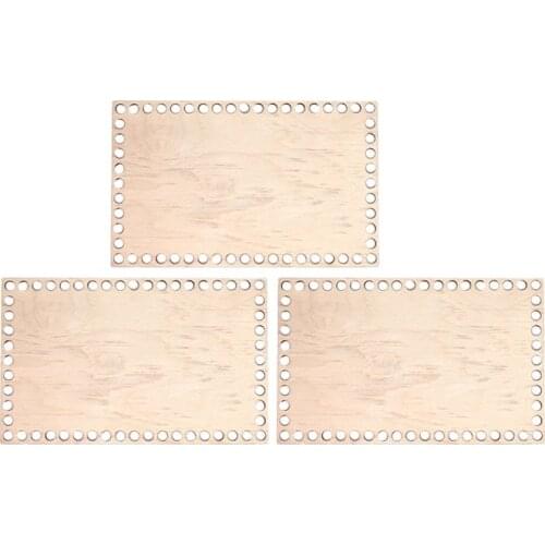 5Pieces Naure Wood DIY Accessories Laser Base For Crochet Basket Rectangle Cut Wood Shape With Holes 15*25cm