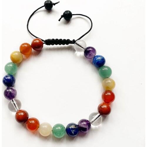 7 Chakra Stones Bracelet Healing Crystal Beaded Bracelet Yoga Natural Lava Stone Healing Beads End Adjustale Bracelet 1pc