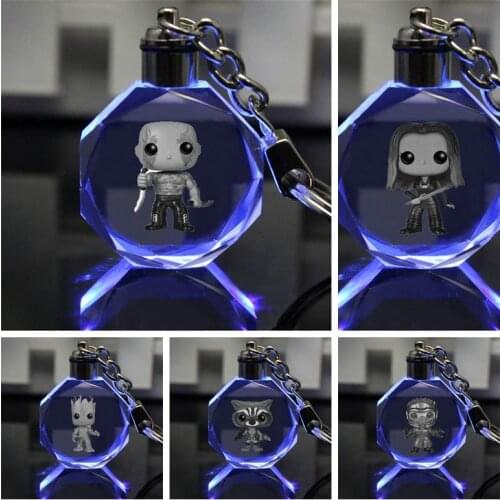 Guardians Raccoon Groot Anime LED Key Chains LOGO Figure Keyring Crystal Toy Keychain Light Keyholder Unisex XMAS Gift NEW