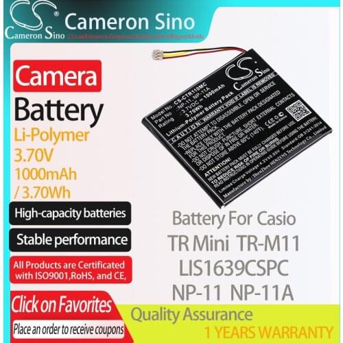 CameronSino Battery for Casio TR Mini TR-M11 fits Casio LIS1639CSPC NP-11 NP-11A camera battery 1000mAh/3.70Wh 3.70V Li-Polymer