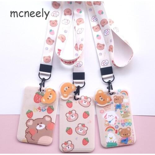 New Bear Card Covers for Girls and Boys ID Card Holder Students Bus Card Case Lanyard Visit Door Identity Badge Cards Cover