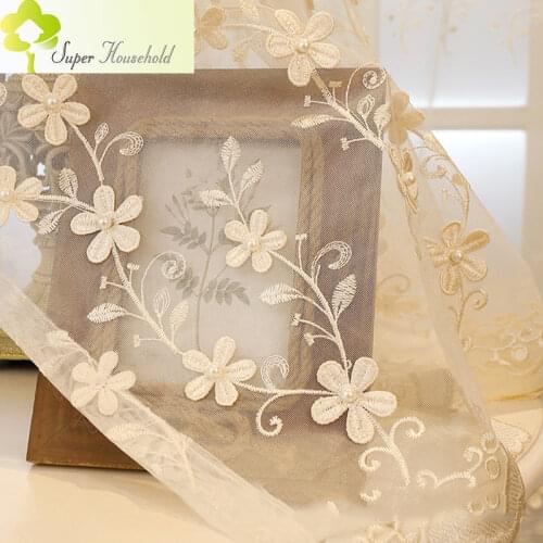Top Elegant Embroidery Pear Voile Curtains for Bedroom Tulle Beads Flower Window Drapes Sheer for Living Room