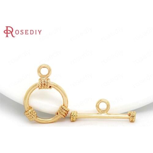 F510)6 Sets O:15*20mm,T:22*2mm 24K Champagne Gold Color Plated Brass Bracelet O Toggle Clasps Jewelry Findings Accessories