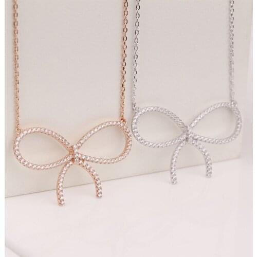 Goth Sterling Silver Real 925 Necklace Sets For Women Chain Vintage Jewelry Zircon Pendants Big Bowknot Undefined Fashion Luxury