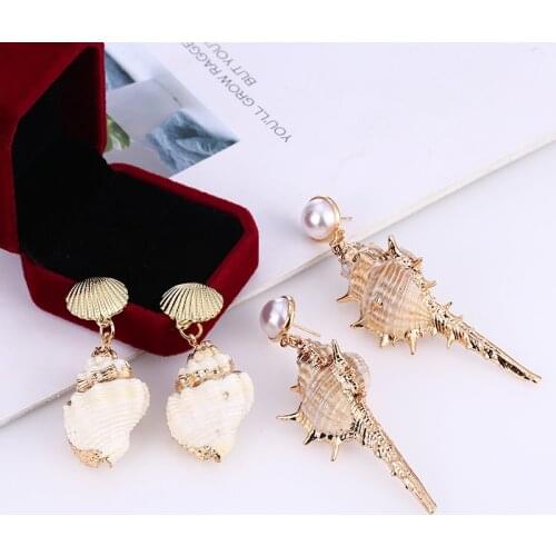 HOCOLE Trendy Sea Shell Drop Earrings For Women Gold Color Geometric Shell Earring Summer Beach 2019 Fashion Boho Ladies Jewelry