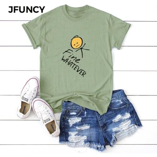 JFUNCY Women T-shirt 100% Cotton Plus Size Short Sleeve Funny Emoticons Print T Shirt Female Summer Tops Tees Femme