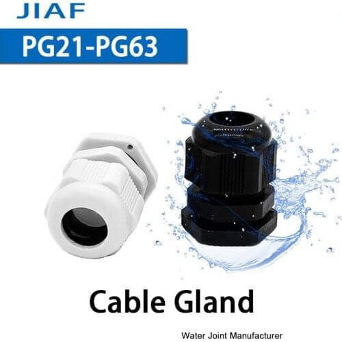 JIAF 10pcs PG21-PG63 Cable Gland Nylon waterproof joint IP68 Plastic Black seal jiont waterproof box outlet locking connector