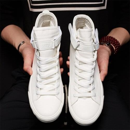 Black White High Top Sneakers Men Ankle Boots Comfort Leather Shoes Men Casual Trainers Elevator Shoes for Men Flats 3cm 8cm