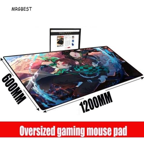 MRGBEST Anime Demon Slayer Kimetsu No Yaiba Large Keyboard Mat Gaming Mouse Pad Lock Edge Table Mat for PC Laptop 25X29/40X90CM