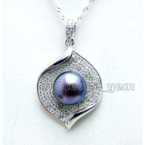 18"11-12 mm round Tahitian black green pearl necklace