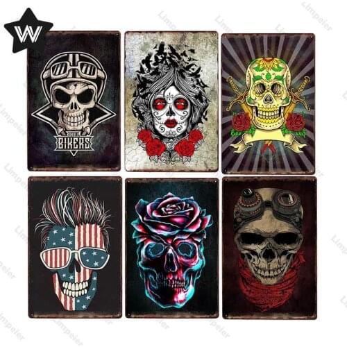 Skull Metal Tin Sign Retro Mexican Tin Plaque Metal Poster Shabby Wall Stickers Metal Plate Metal Poster for Man Cave Club Decor