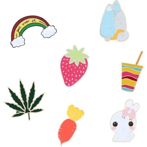 Cute Cartoon Badges Brooches Pin Maple Leaf Juice Rabbit Carrot Jackets Hat Lapel Pins Bag Button Kids Jewelry Women Accessories