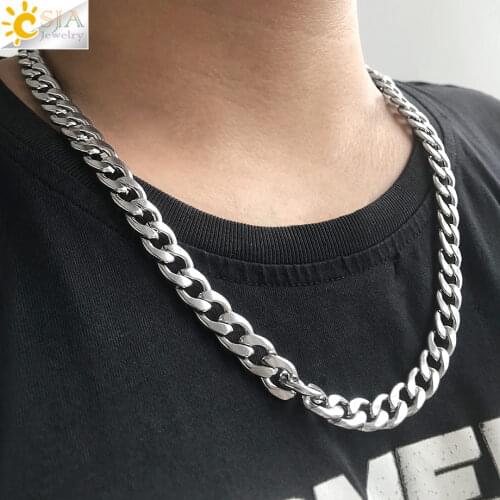 CSJA Stainless Steel Necklace for Men 2020 Curb Cuban Link Figaro Chain Necklaces Collier Homme Collares Hombre 5MM 7MM 9MM S735