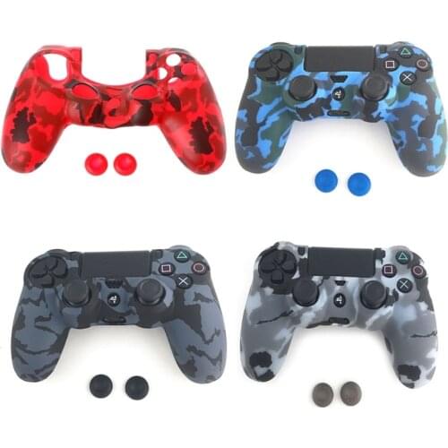 Guards Soft sleeve Skin Grip Camouflage Camo Silicone Cover Case Protector For Playstation 4 PS4 PS4 Pro Controller+2 Caps