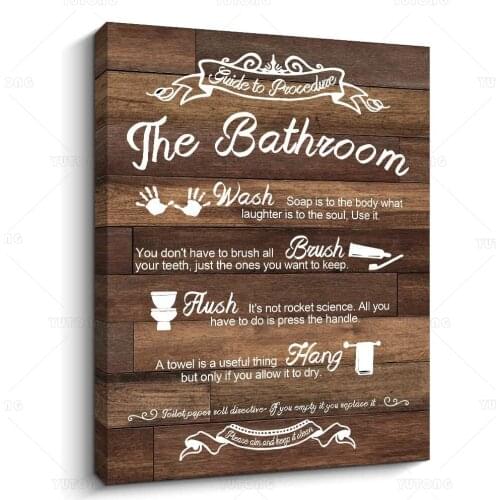Bathroom Rules Sign Rustic Woodgrain Background Canvas Prints Art Wall painting poster for living room home decoration framed