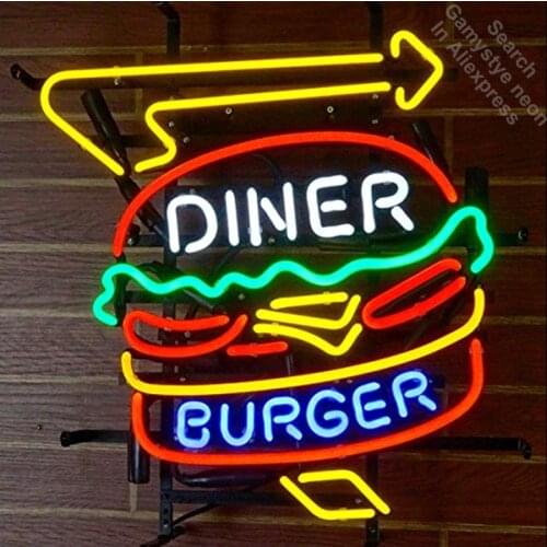 Neon Sign for Diner Burger neon bulb Sign Restaurant Neon lights Sign Hotel Real glass Tube Iconic Bulbs lamp Custom Brand LOGO