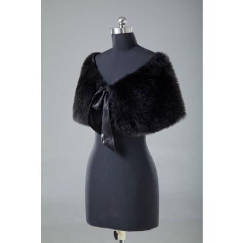 NEW Black Plush Faux Fur Bridal Wedding Jacket Cape Wrap Shrug Bolero Shawls