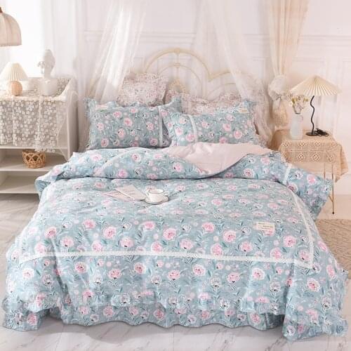 New 100% cotton Bedding Set Korean style Duvet Cover Flat Sheet Bed Linen Pillowcase For girls Bed Set 4PCS