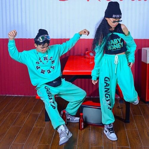 New Hip Hop Dance Costumes For Kids Boys Jazz Street Dance Clothes Girls Blue Long Sleeve Hiphop Pants Suit Rave Clothes DN7704